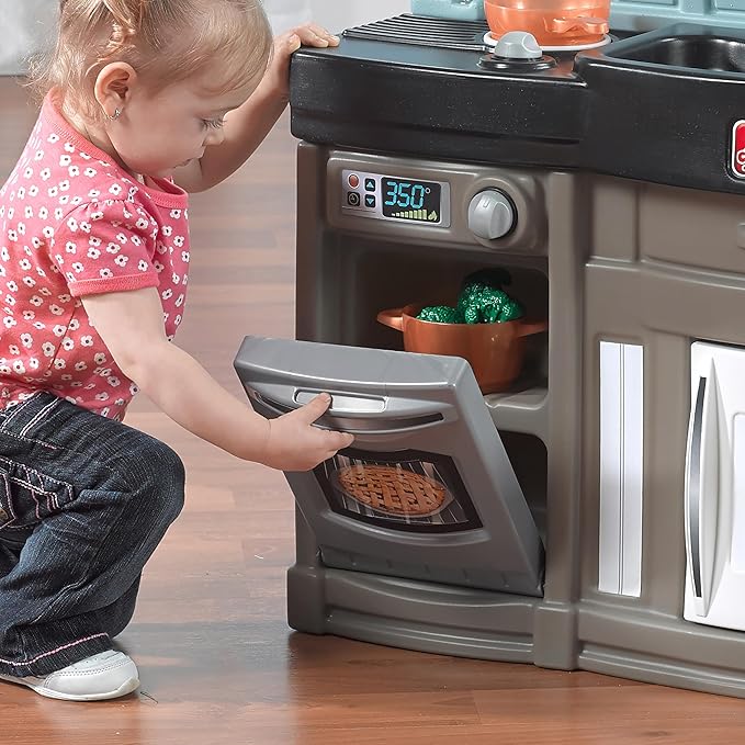 Kids Kitchen Playset, Indoor/Outdoor Kitchenette, Interactive Play with Lights and Sounds