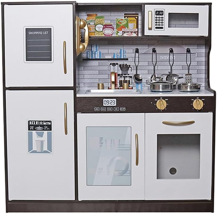 Wooden Play Kitchen Toy Set with Light, Kids Children Pretend Toy Kitchen Playset with Sink Play Toy