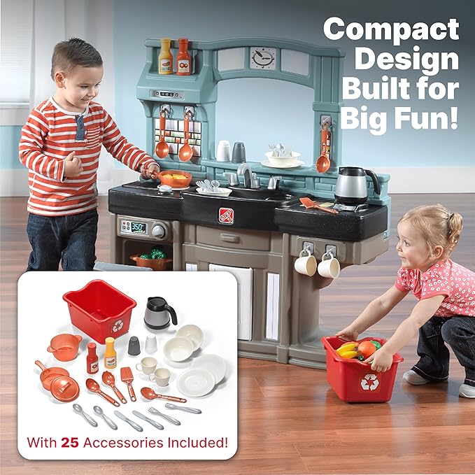 Kids Kitchen Playset, Indoor/Outdoor Kitchenette, Interactive Play with Lights and Sounds