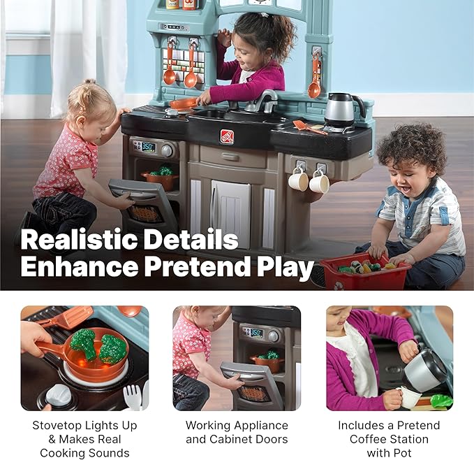 Kids Kitchen Playset, Indoor/Outdoor Kitchenette, Interactive Play with Lights and Sounds