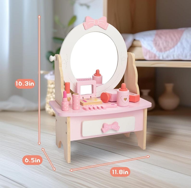 Wooden Toy Vanity with Play Make-Up, personalized, custom made vanity, imagination toy, wood toys