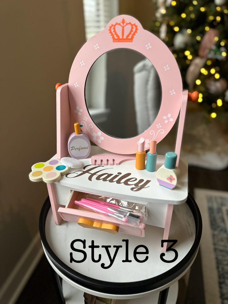 Wooden Toy Vanity with Play Make-Up, personalized, custom made vanity, imagination toy, wood toys