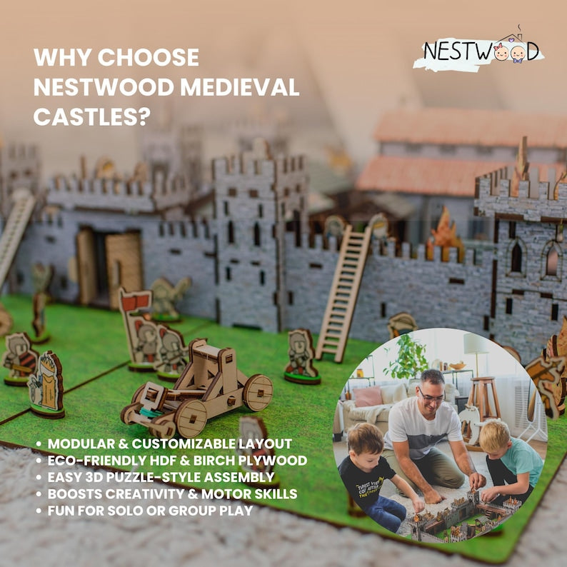 DIY Wooden Medieval Castle - Kids Birthday Gift Pretend Play Toy Plywood Assembly